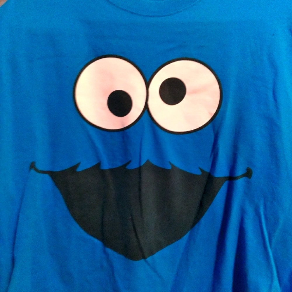 Men’s Sesame Street Cookie Monster Big Face T-Shirt Size XXL Blue Elmo Large E18